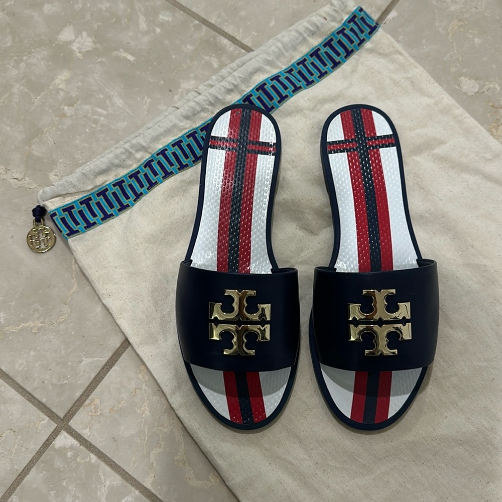 Tory Burch Navy Slides - Size 6